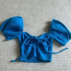Zara bright blue puff sleeve crop top